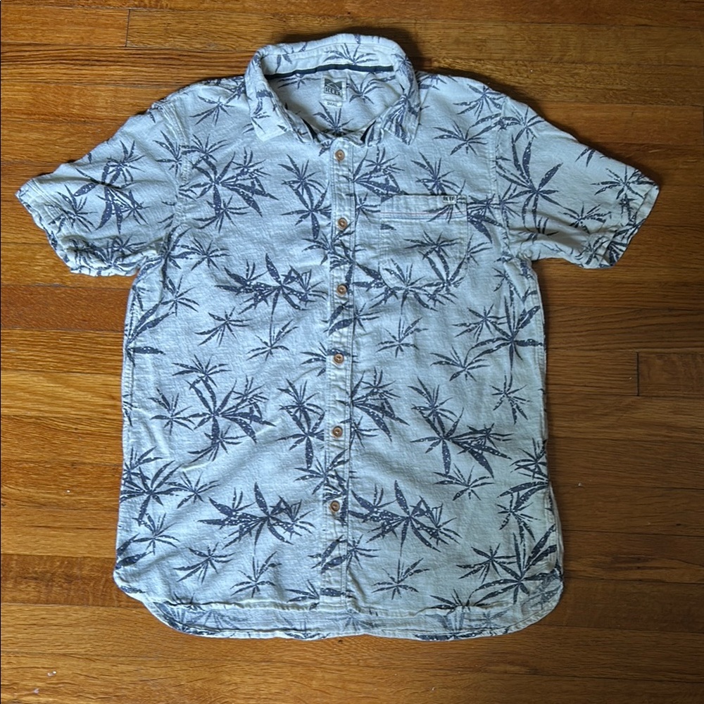 Reef Blue Casual Button Down Shirt with Tropical Print